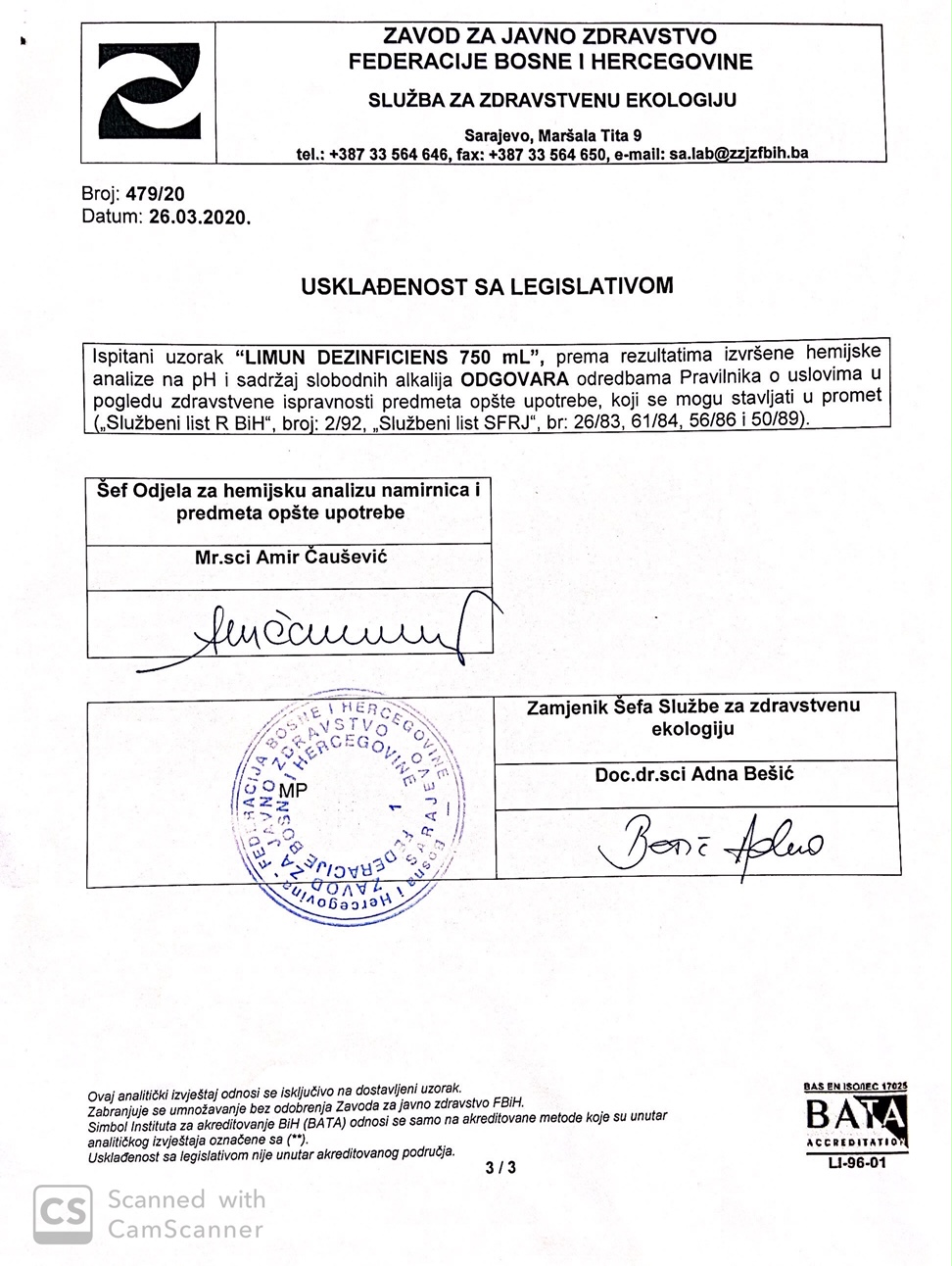 dezinficijens certifikat